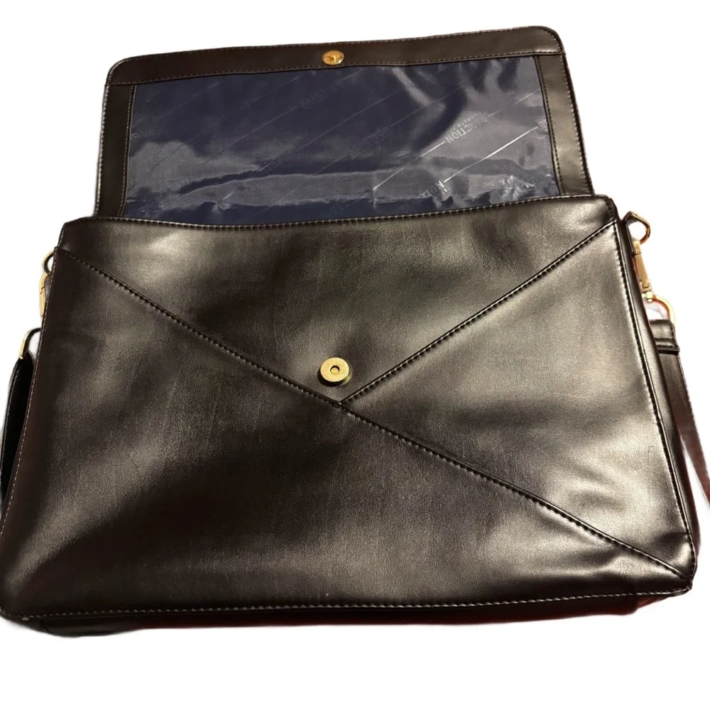 Reaction Kenneth Cole Black Faux Leather Over The Shoulder Laptop Bag 15”x 12”